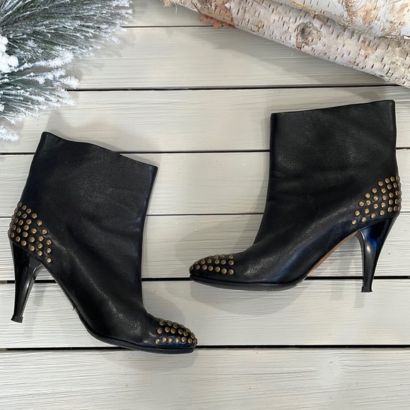 See By Chloe Leather Gold Studded Ankle Boots - Picture 1 of 10
